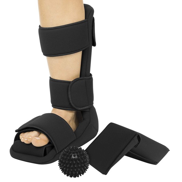Vive Plantar Fasciitis Night Splint Plus Trigger Point Spike Ball - Soft Leg Brace Support, Orthopedic Sleeping Immobilizer Stretch Boot (Medium: Men's: 5.5-8, Women's 7-9.5)