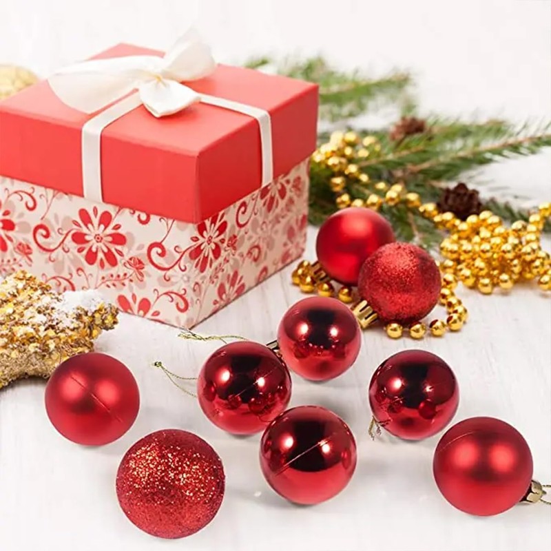Christmas Tree Ornaments, 32 Pieces, 25mm, Red Shiny and Matte,