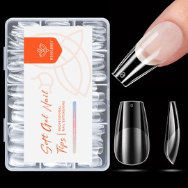 modelones modelones Medium Coffin Nail Tips, Pre-shaped Soft Gel Tips Fake Nails False Acrylic Clear Full Cover Press on Extension Kit Gel Manicure DIY at Home 216PCS 12Sizes