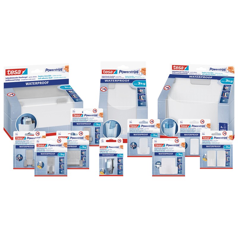 tesa Powerstrips Doppelhaken Waterproof Zoom - selbstklebender Haken für Dusche