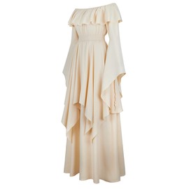 Parlsdy Renaissance Plus Size Pirate Peasant Dress - Women's Medieval Boho Dress in Beige, Size 2XL