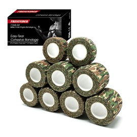 FRESINIDER 9 Rolls Self Adhesive Wrap Athletic Tape Gauze, Breathable Elastic Cohesive Bandage for Sports Injury & Pet (7 Pcs 2"x 5 Yards + 2 Pcs 1" X 5 Yards) (Asian Tiger Camo)