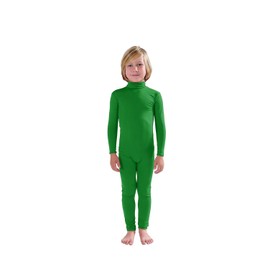 Full Bodysuit Kids Dancewear Without Gloves and Socks Solid Color Spandex Zentai Child Unitard (X-Large, Green)