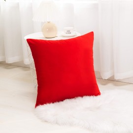 Elegant Comfort Pack of 2, Velvet Soft Solid Decorative Square Throw Pillow Covers Set Cushion Case for Sofa Bedroom Car, 18 x 18, Red
