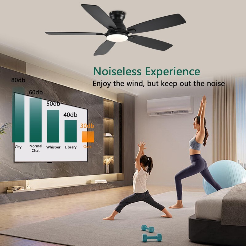 NKPU 52inch Flush Mount Ceiling Fans with Lights and Remote