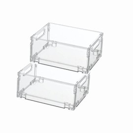 REHUK Premium 2 Pack Strong Transparent Plastic Collapisble Stackable Storage Organiser Box (Small - 20.5L x 15.5W x 9H CM)