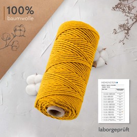 goldmariechen® Premium Macrame Yarn (Saffron) | 3 mm x 100 m | 100% Cotton | Plastic-Free Packaging | Macrame Cotton Yarn for DIY Crafts
