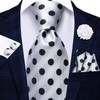 Hi-Tie Men's Tie Lapel Pin Set White Black Dots Pocket
