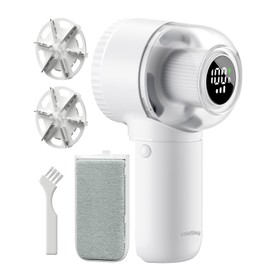 Fabric Shaver, 𝟮 𝗶𝗻 𝟭 Rechargeable Lint Remover with Brush, Large Sweater Shaver with Digital Display, 3 Speeds Lint Shaver, 6-Leaf Blades Lint Remover for Clothes, Sofa, Bedding, White