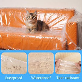 Belinlen 92W x 42D x 62/41H Inches Plastic Couch Covers - Dust-Proof Furniture Cover for Sofa, Heavy Duty Storage and Moving Bag, Renovation Protection (4mil Thickness)