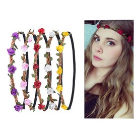 TOPWEL 5PCS Multicolor Flower Crown Headbands Bohemian Boho Flower Vine Garland Headbands Rose Bohemian Hair Band DIY Flower Headpieces for Wedding Party Decoration for Women Girls