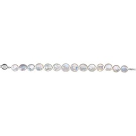 Auriga Fine Jewelry 925 Sterling Silver White Freshwater Cultured Coin Pearl 7.75' Bracelet Gift for Women, STL67194:102:P