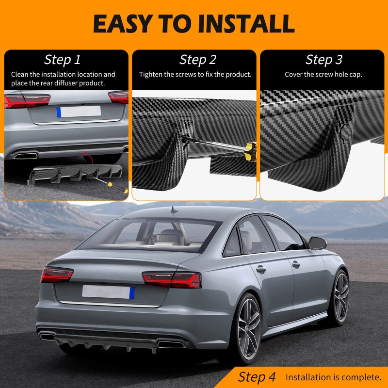 JMTBNO Rear Bumper Diffuser Lip Splitter Shark Fin Carbon For