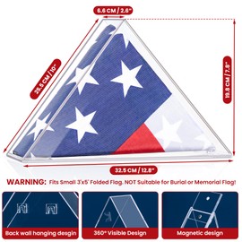 Acrylic Flag Display Case, Fits Small 3'x5' Folded Flag, Wall Mount / Tabletop Military Flag Case Triangle Flag Holder Box for Army Navy Air Force Veterans, NOT Suitable for Burial or Memorial Flag