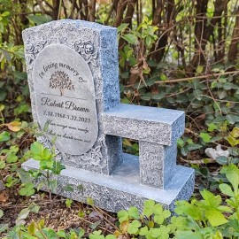 Resin Stone-like Pattern Commemorative Tombstone Figurine Tree Design Engraved Text Mini Bench Included. Holiday Outdoor GreenColor: Brown, Size: One Size
