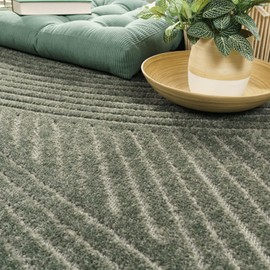 Paco Home Modern Area Rug with Abstract Line Pattern and Contour-Cut in Green, Size: 5'3" x 7'7"