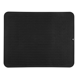 Restaurantware Comfy Grip 23 x 18 Inch Extra-Large Countertop Drying Mat 1 Food-Grade Dish Drainboard - Ribbed Design And Raised Sidewalls Waterproof Black Silicone Draining Pad Dishwashable