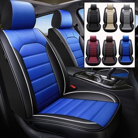 Waterproof Car 5 Seat Covers, Front Rear Full Set PU Leather Protector,Automotive Vehicle Cushion Cover Universal Fits For Toyota Highlander/Tacoma/Camry/Corolla/RAV4 -  Blue:_Black