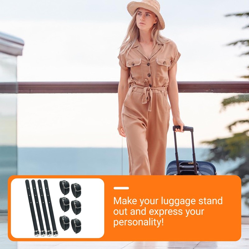 10pcs PU Leather Luggage Tag Straps with Metal Buckle Black