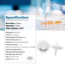 Hydrophilic PVDF Syringe Filters 25mm Pack of 100 PVDF-25mm-0.45μm PVDF-25mm-0.45µm