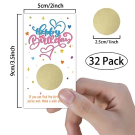 REWIDPARTY Colorful Birthday Party Scratch Off Game Cards（32 PCS） Happy Birthday Scratch Off Tickets Christmas Holiday Special Event Raffle Tickets Funny Birthday Game Supplies for Kids Teens Adults