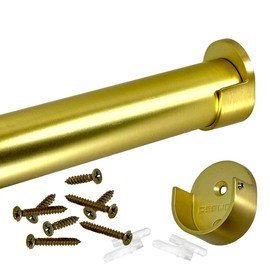 94" HEAVY DUTY Round Closet Rod w/Matching Support Flanges | 32mm Diameter | Satin Brass Clothes Pole | 2 Rods