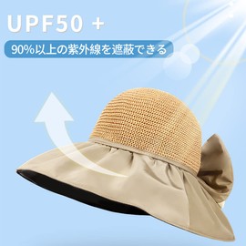 Deniko Women's Hat, Deep, Sun Protection, UV Protection, Wide Brim, Small Face Effect, Chin Strap, Straw Hat, Sweat Absorbent, Quick Drying, Foldable, Portable, Convenient, Actress Hat, Large Size,