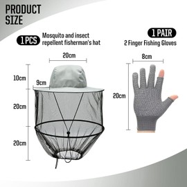 1 Anti-Mosquito Fishing Hat, 1 Pair Fishing Gloves, Adjustable Anti-Mosquito Hat, Beekeeping Hat, Sun Protection Fishing Hat, Summer Anti-Mosquito Hat