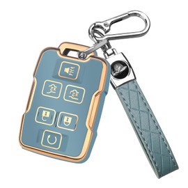 QBUC for Chevy Key Fob Cover,Soft TPU Car Key Case Protector with Leather Keychain Compatible with Chevy Silverado 1500 2500HD 3500HD Tahoe Suburban Colorado Canyon GMC Sierra Yukon Smart Key(Blue)