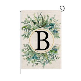 wyooxoo Monogram Letter B Floral Garden Flag 12x18 Inch Double Sided For Outside Small Burlap Family Last Name Initial Outdoor Yard Flag (B)
