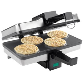 Piccolo Pizzelle Baker- Nonstick Electric Press Makes 4 Mini Cookies at Once- Recipe Guide Included - Fun Baking Supplies for Party, Italian Waffle Dessert Treat Making - Housewarming Gift for Her