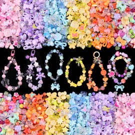 260-320PCS 6 Mixed Colors Assorted Acrylic Beads for Bracelet Making,Star GummyBear Bow Butterfly Flower Kawaii Bracelet Charms,Cute Beads for Jewelry Making DIY Necklace Keychain Phone Charms(240g)