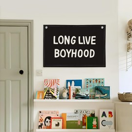 Lacama Long Live Boyhood Banner,Boy Nursery Decor,Black Canvas Banner Wall Hanging Banner Flag Decor for Nursery Playroom Toddler Room, Boys Kids Room Decor 30x20 Inch
