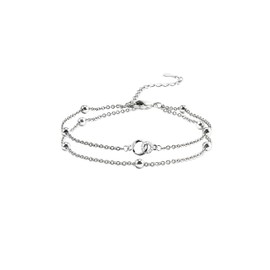 Desnuage Silver Interlocking Double Layer Beaded Bracelet For Women Office Date Party Adjustable Cubic Zirconia Skin Friendly Stackable Gift Jewelry