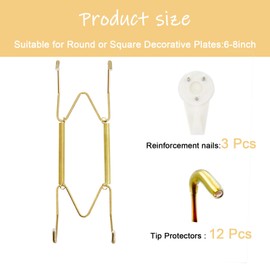 Plate Hangers for The Wall, Suitable for 6-8 Inch Wall Plate Hangers for Display 3 Pack Stainless Steel Invisible with Invisible Nails Plate Hangers for Displaying Plates Decorative(Gold)