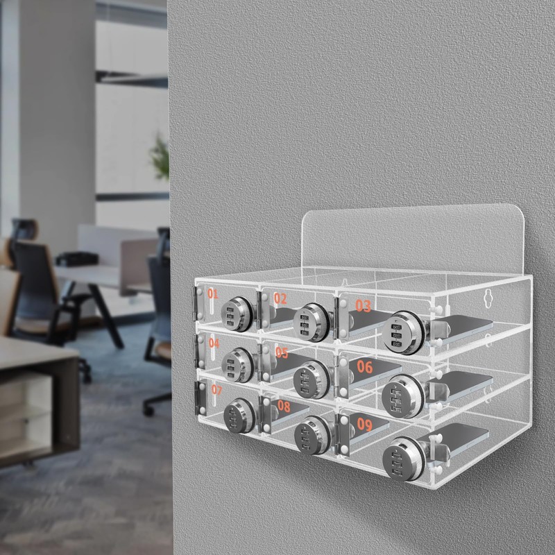 9 Slots Cell Phone Storage Box, Acrylic Cell Phone Locker