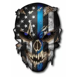 Decals by Haley THIN BLUE LINE USA AMERICAN FLAG SKULL STICKER DECAL CAR TRUCK WINDOW BUMPER
