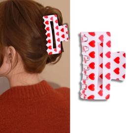 Valentines Hair Clips Red Heart Hair Claw Clips Large Rectangle Hair Jaw Clip Love Acrylic Claw Clips Strong Hold Nonslip Hair Claw for Thin Thick Hair Valentines Hair Accessories for Women
