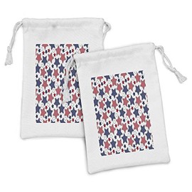 Ambesonne USA Fabric Pouch Set of 2, Big Star with American Flag Featured Inner Lines Proud Country Design, Small Drawstring Bag for Toiletries Masks and Favors, 9" x 6", Indigo Red White
