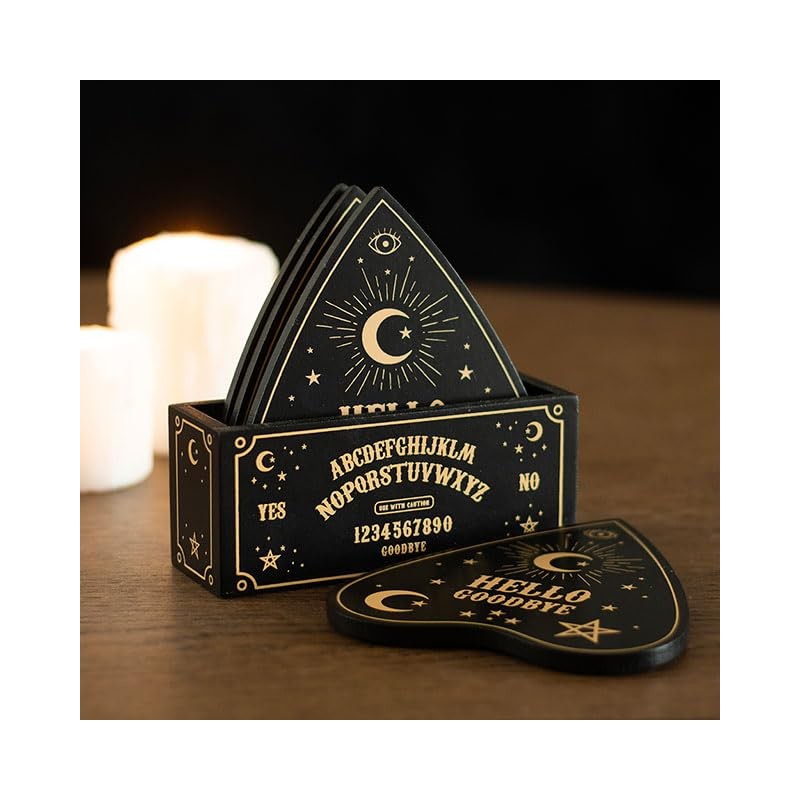 Set of 4 Celestial Planchette Shaped Coasters with Black &