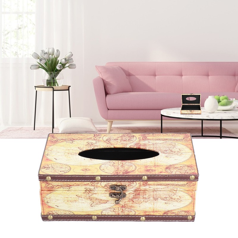 Tissue Box Organizer Composite Wood Leather Rounded Edges Premium Texture