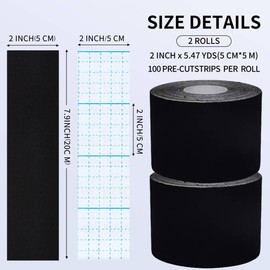 Kinesiology Recovery Tapes, 40 ct Precut Strips, 2 Rolls, Water Resistant, Elastic Athletic Tape for Sports & Weightlifting, Muscle Strain Relief & Joint Support