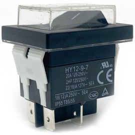 HY12-9-7 Push Button Switch (2-Pack) 20A 125/250V 2HP 4-Pin DPST ON-Off Replacement for KEDU HY12-9-7 Industrial Waterproof Power Switch for Air Compressor, Woodworking Tools, Marine Control