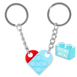 NumeroPhi LegoLove 2 Key Rings with Real Bricks Heart in Various Colours Original Building Blocks Choose Your Colour, Red and Turquoise