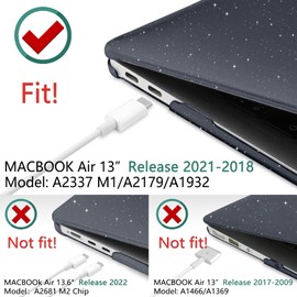 TWOLSKOO for MacBook Air 13 Inch Case 2021-2018 Release M1 A2337 A2179 A1932 Touch ID, Glitter Sparkly Plastic Hard Shell Case with Keyboard Cover & Type C Adapter 2 Pack & Camera Cover, Bling Black