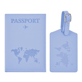 Greyoe Passport Holder, Passport Organiser, Passport Cover, PU Leather Passport Cover + Suitcase Tag, for Men and Women, Holiday Accessories, Travel Essentials (Purple), ice blue, Fashion