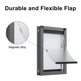 Aluminum Doggie Door with Double Magnetic Flaps, Medium Dog Door for Interior and Exterior Door, Two Sliding Lock Panels Included, Pet Door for Small Dogs and Large Cats up to 40lbs