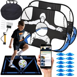 Houzefun Small Soccer Goals for Backyard, 4'x 3' Portable Soccer Goal, Soccer Target Practice for Young, Soccer Training Equipment(Soccer Goal*2, Cones*12, Soccer Training Mat*1, SIze 4 Soccer Ball*1)