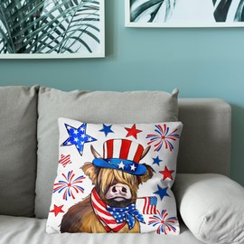 4th of July Pillow Covers 4th of July Throw Pillow Case Thank You Veterans Farmhouse Patriotic Cow Decor Memorial Day Decorations and Supplies for Home Party