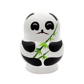 EMUKOEP Pack of 10 Cute Panda Painted Russian Dolls Wooden Doll Set Nesting Dolls Craft Panda Nesting Doll (Black/White)